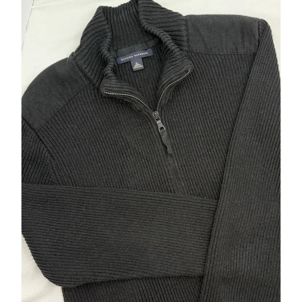 Banana Republic Black Full Zip Linen/Cotton Ribbed Sweater Cardigan‎ Mens SZ XL